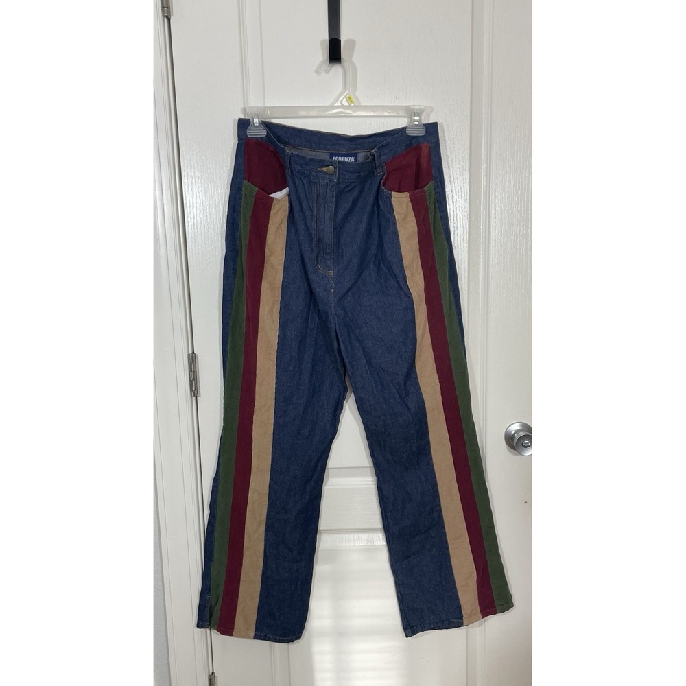 VTG 80s 90s Forenza Colorblock Striped Corduroy Jeans Pants 16 Festival Boho